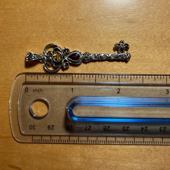 Vintage BJC Samuel Benham Garnet & Citrine Sterling Silver 18K Gold Key Pendant - Picture 16 of 16